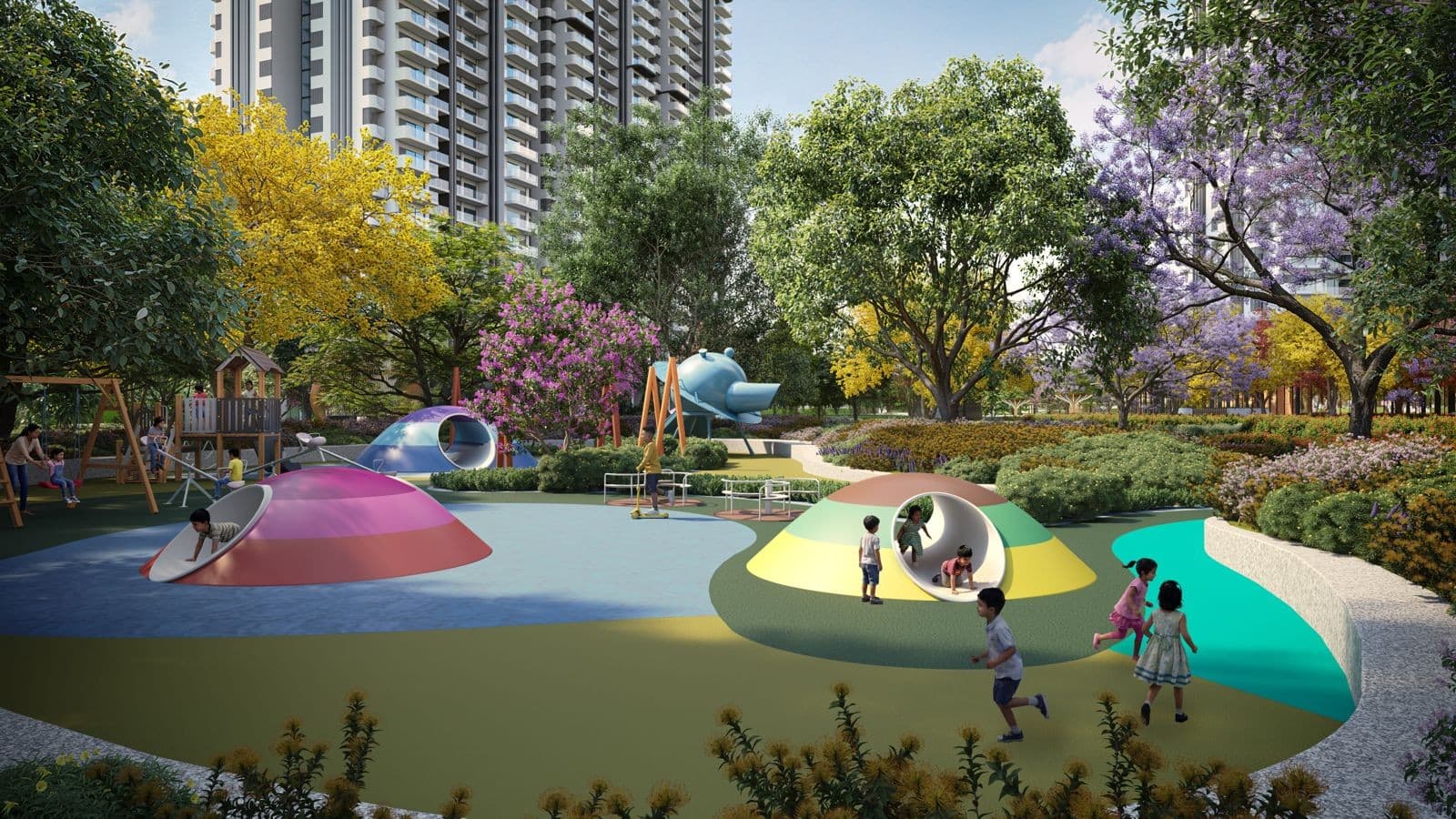 M3M Forestia West kids play area with nature playground